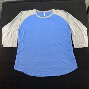 LAT‎ Apparel Ladies Baseball Tee Blue Gray 3/4 Sleeve Raglan Top Size L